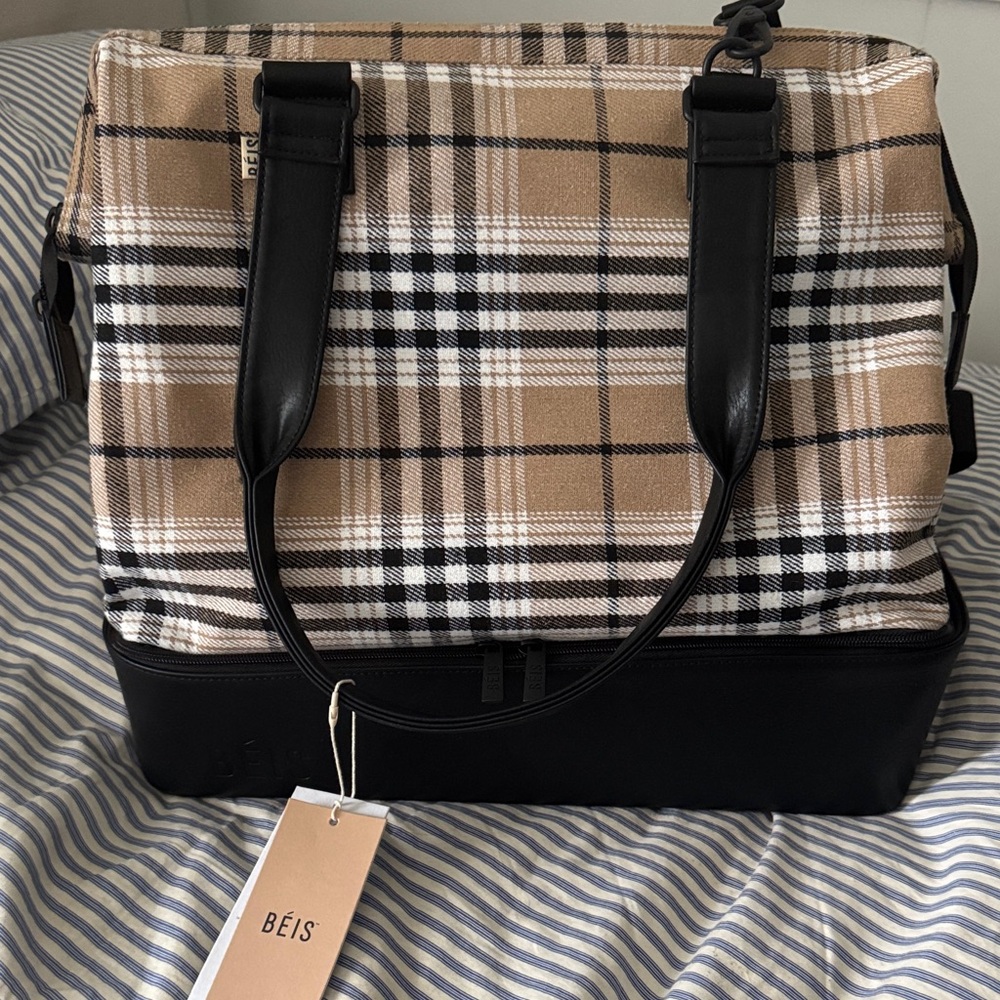 BEIS Plaid Weekender Tote Bag